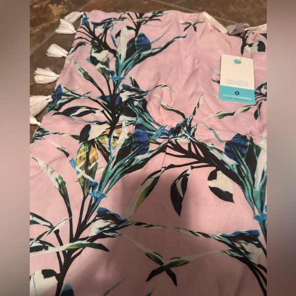 NWT 2T Pink Tropical Print Cover-Up with Tassels- fits 1-2 years with drawstring - Picture 8 of 9